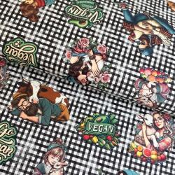  Dekorációs anyag Vegan black check digital print