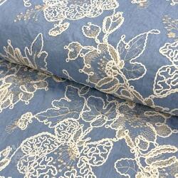  Pamutvászon JEANS EMBROIDERY Bouquet light blue
