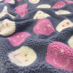  Kabát anyag TEDDY JACQUARD Happy faces jeans