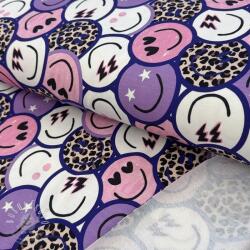  Szabadidő anyag Happy faces purple digital print
