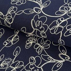  Dupla géz/muszlin EMBROIDERY Climbing flowers navy