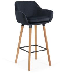  Scaun de bar negru din catifea cu picioare din lemn ABS 1271
