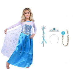 DEPOX Set rochie si trei accesorii Elsa Frozen, 3-5 ani, Carnaval (I227 + I213) Costum bal mascat copii