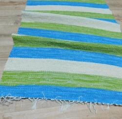  Rongyszőnyeg pamut zöld kék ecrü csíkos kb: 77x180cm