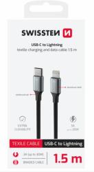 SWISSTEN Adatkábel Textile Ii Usb-c / Lightning 1, 5 M Fekete (71529203)