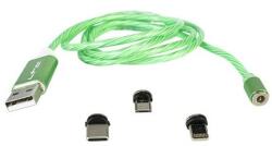 LTC Cablu 1M 3IN1 tip C/IPHONE/MICRO USB iluminat LED verde LTC MAGIC-CABLE-G (MAGIC-CABLE-G)