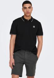 Only & Sons Only & Sons, Galléros organikuspamut póló, Fekete, 2XL (22024827-BLACK-BRIGHT-WHITE-CONTRAST-STRIPE-X)