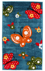Kolibri Covor Camera Copii Fluturi 11206-140, Marime 80 x 150 cm, Albastru, Inaltime Fir 9 mm, Antialergic, Polipropilena, Gradinita, Cresa, Loc de Joaca Covor