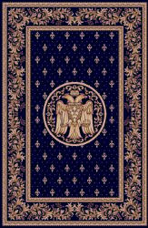 LOTOS Covor Bisericesc Lotos 15032-810, Imprimeu cu Vultur Bicefal, Marime 80 x 150 cm, Albastru, Inaltime Fir 8 mm, Antialergic, Polipropilena, Manastire, Biserica, Altar, Naos, Pronaos, Capela Covor