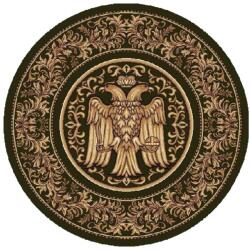 LOTOS Covor Rotund Bisericesc Lotos 15032-310, Imprimeu cu Vultur Bicefal, Marime 80 x 80 cm, Verde, Inaltime Fir 8 mm, Antialergic, Polipropilena, Manastire, Biserica, Altar, Naos, Pronaos, Capela Covor