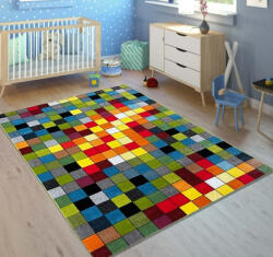 Kolibri Covor Camera Copii Patratele 11161-130, Marime 120 x 170 cm, Multicolor, Inaltime Fir 9 mm, Antialergic, Polipropilena, Gradinita, Cresa, Loc de Joaca Covor