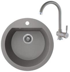 Laveo DAFNE SET szürkeGránit mosogató: egykör, Szín: szürke, szürke álló csappal, SRDA_580T (SRDA_580T)