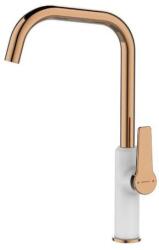 Laveo ALANIS Konyhai csaptelep L alakú kiömlővel, Szín: fehér/rózsaarany (BQI_665D)