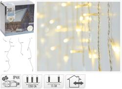 12 m-es 360 LED-es Hálózati Adapteres Jégcsap Fényfüzér, Áttetsző Kábeles - Meleg Fehér, IP44