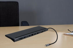 USB-C HUB 12 portos dokkoló HDMI, VGA, DisplayPort, USB-C, SD/microSD kártya olvasó, RJ-45 (Internet), 3, 5mm audio, 3db USB 3.0 portokkal
