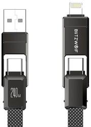 BlitzWolf BW-HDC7 4 az 1-ben USB-C+USB+Lightning kábel, 240W, 1.2m (fekete) - dellaprint