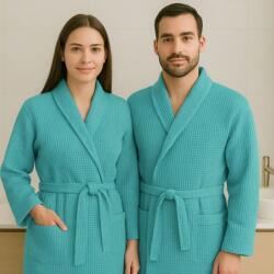 Pucioasa Halat baie gofrat unisex, bumbac 100%, XL/XXL, Turcoaz