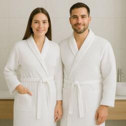 Pucioasa Halat baie gofrat unisex, bumbac 100%, XL/XXL, Alb
