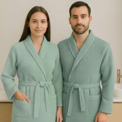Pucioasa Halat baie gofrat unisex, bumbac 100%, XL/XXL, Verde
