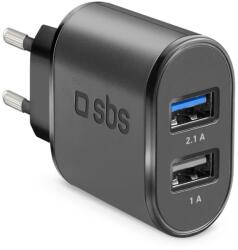 SBS TETR2USB21AFAST 2x USB Type-A Hálózati Töltő - 10 W, Fekete (TETR2USB21AFAST)
