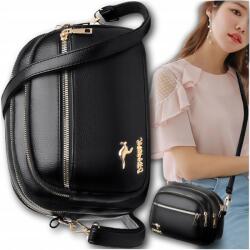 EdiBazzar Fekete bőr válltáska tágas öko bőr háromrekeszes női táska (Czarna torebka skórzana na ramię torba)