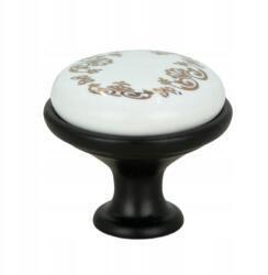 B&B Fekete, kerek bútorfogantyú kerámiával és retro mintával, szekrényfogantyú (G107 CZ)