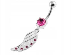 Lovrin Ezüst 925 köldökpiercing rózsaszín szárny dísszel, divatos és látványos ajándék (Lovrin 63205)