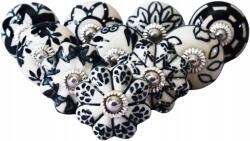  Kerámia Gomb Fehér-fekete Mintás 20X Dekoratív Asztalhoz Szekrényhez Fiókokhoz (aj-bw20)