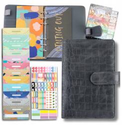  A6-os jegyzetfüzet tervező készlet szervező iratgyűjtő pénzügyi megtakarító költségvetési (Notes A6 szary planer organizer segregator)