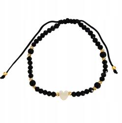 Lovrin Arany zsinór karkötő 585 fekete zsinórral, fehér szív gyöngyökkel (108616)