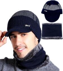 EdiBazzar Meleg Férfi Téli Szett Sildes Sapka Kéménygallérral Bélelt Golf Galléros Sötétkék (Komplet Zimowy Ocieplany Męski Komin Czapka)