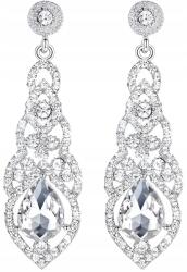 Hosszú, ezüst színű, cirkónia köves, menyasszonyi fülbevaló kristályokkal ajándék (F41)