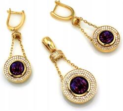 Lovrin Exkluzív arany ékszerszett 585 finomságú, lila kövekkel, elegáns ajándék, 14 karátos (Lovrin)