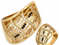 Lovrin Széles, áttört arany gyűrű 585 14kt, gazdagon díszítve cirkóniákkal, 4.45g (Lovrin)