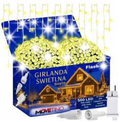 Sternhoff 20 m-es 500 LED-es hálózati adapteres jégcsap hosszabbítható fényfüzér, fehér kábeles, meleg fehér-csillogó Hideg fehér effekttel, IP44 (SDH1379-S5FC)