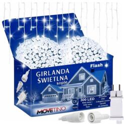 Sternhoff 12 m-es 300 LED-es hálózati adapteres jégcsap hosszabbítható fényfüzér, fehér kábeles, hideg fehér-csillogó Hideg fehér effekttel, IP44 (SDH1378-S3FZ)