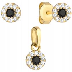 Lovrin Arany 585 fülbevaló és medál szett, kör alakú, fekete és fehér cirkónia kövekkel díszítve (Lovrin)