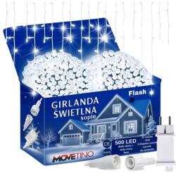 Sternhoff 20 m-es 500 LED-es hálózati adapteres jégcsap hosszabbítható fényfüzér, fehér kábeles, hideg fehér-csillogó Hideg fehér effekttel, IP44 (SDH1379-S5FC)