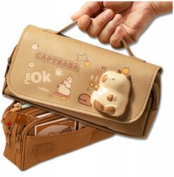  Kétrekeszes Iskolai Tolltartó Kapibara Mintás, Cipzáros, Multifunkcionális, Tágas (Piórnik Szkolny Saszetka Kapibara)