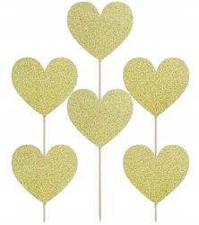 Party Deco Topper muffin dekoráció 11cm arany csillámos szív 6 db-os szett (PD-KPM22-019B)