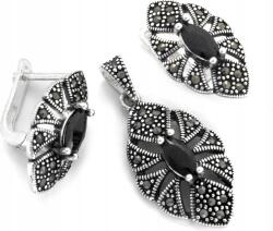 Lovrin 925-ös ezüst szett fülbevaló medállal, fekete ónix kövekkel és markazitokkal (Lovrin)