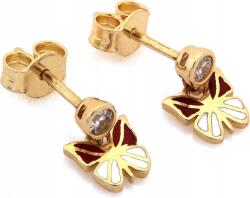 Lovrin Arany fülbevaló 585-ös, stekkeres, divatos, függő, zománcozott pillangóval