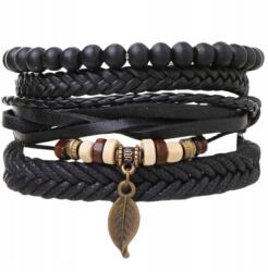 EdiBazzar Férfi karkötő szett bőr boho levél medállal és gyöngyökkel (5905884062920)