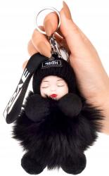 EdiBazzar Kulcstartó baba táskához kulcsokhoz pomponos babácska fekete puha függő (Brelok lalka do torebki kluczy pompon)