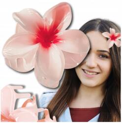  Hajcsat virágos csattal, Plumeria, nagy méretű, ajándék, rózsaszín (Spinka do włosów hawajski styl duża szczęka)