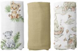  Muszlin Pelenka Prémium Pelenka Szett 3db 60x75cm Lengyel Termék (ZESTAW 3szt. 60x75cm: ZOO ZIEL, SŁONIE W BEŻ,)