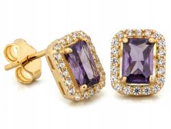  Elegáns, 585-ös arany fülbevaló lila köves, téglalap alakú, stekkeres