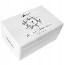 Creative Deco Gravírozott doboz elsőáldozásra, ajándék borítékoknak, emlékeknek, bibliáknak, 30x20x14 cm (JANCDSD130CUSTOMCOMCONFCROSSMINFBM-W)