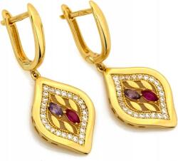 Lovrin Arany fülbevaló 585, lógós, színes cirkónia kövekkel díszítve, ajándékba, 14k s