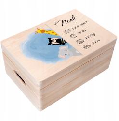 Creative Deco Doboz a gyermek születésére, fa anyakönyvi kivonat gravírozással, ajándék, 30x20x14 (JANCDSD130CUSTOMANIMALBMEMBOXFBM)